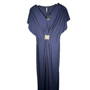 KohKoh Ruched Size Large Maxi Dress Embellished Navy Flowy Party Formal